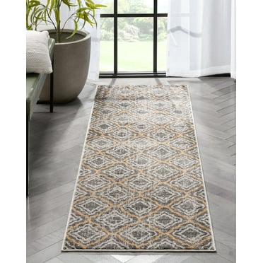Well Woven Rohen Grey Golden Rust Moroccan Trellis Modern Runner Rug 2'3" x 7'3" Runner