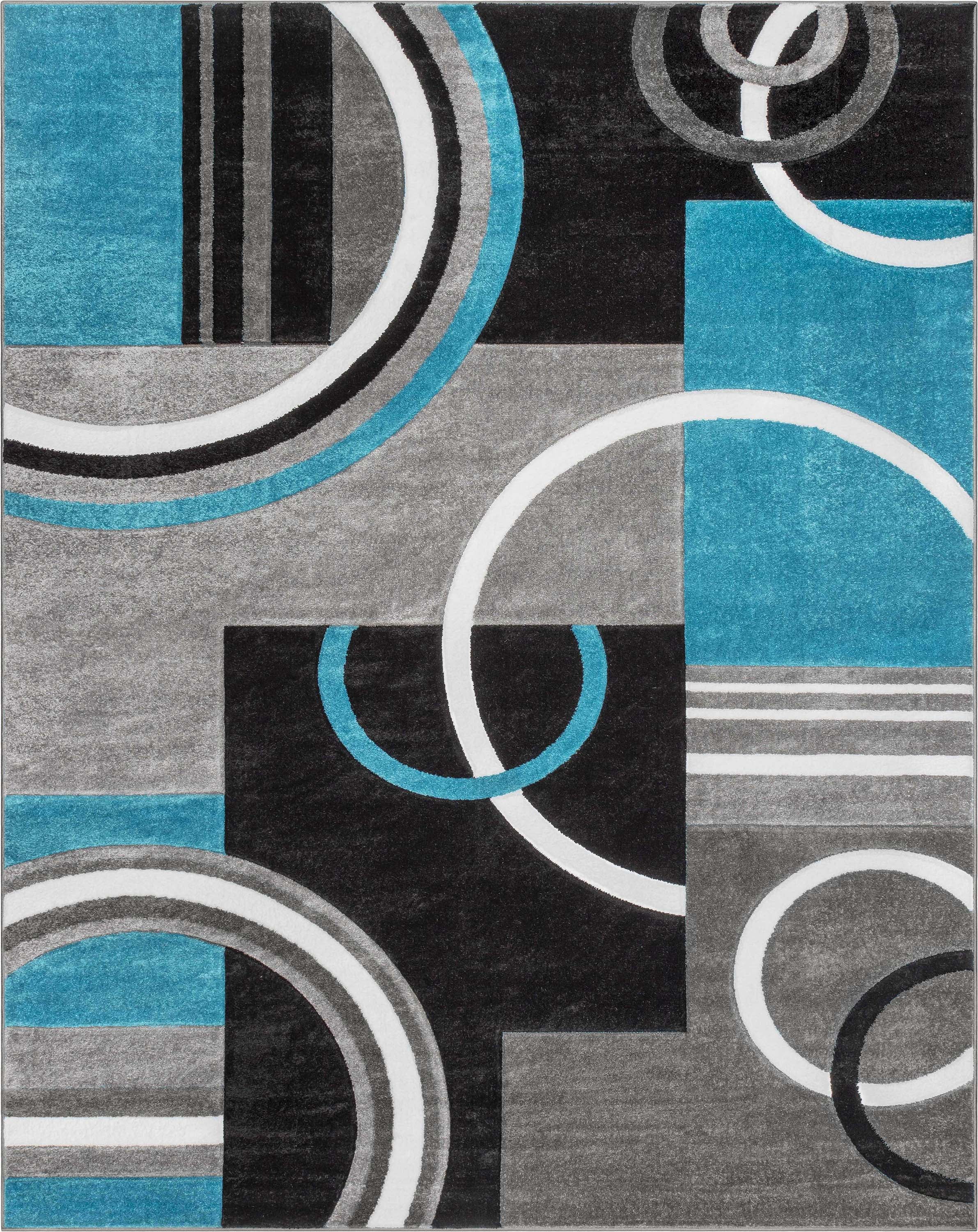 Modern Geometric Blue and Beige Synthetic 5' x 7' Area Rug
