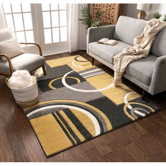 Well Woven Ruby Galaxy Waves Modern Geometric Gold 9'3" x 12'6" Area Rug
