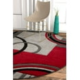 thumbnail image 1 of Echo Shapes & Circles Red / Grey Modern Geometric Comfy Casual Hand Carved Round Area Rug 5 ( 5'3" ) Easy Clean Stain Fade Resistant Shed Free Abstract Contemporary Thick Soft Plush Living Room Rug, 1 of 4