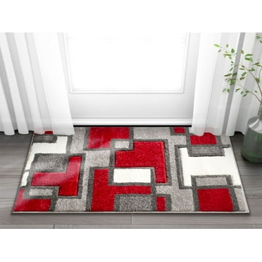 Well Woven Ruby Imagination Squares Mid-Century Modern Geometric Red 2' x 3' 3D High-Low Accent Rug