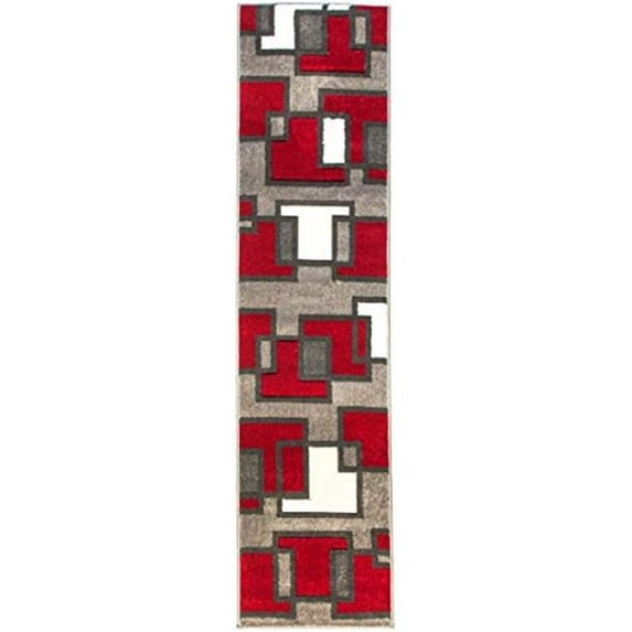 Well Woven Ruby Imagination Squares Modern Contemporary Red Geometric Blocks 2' x 7' Runner Area Rug