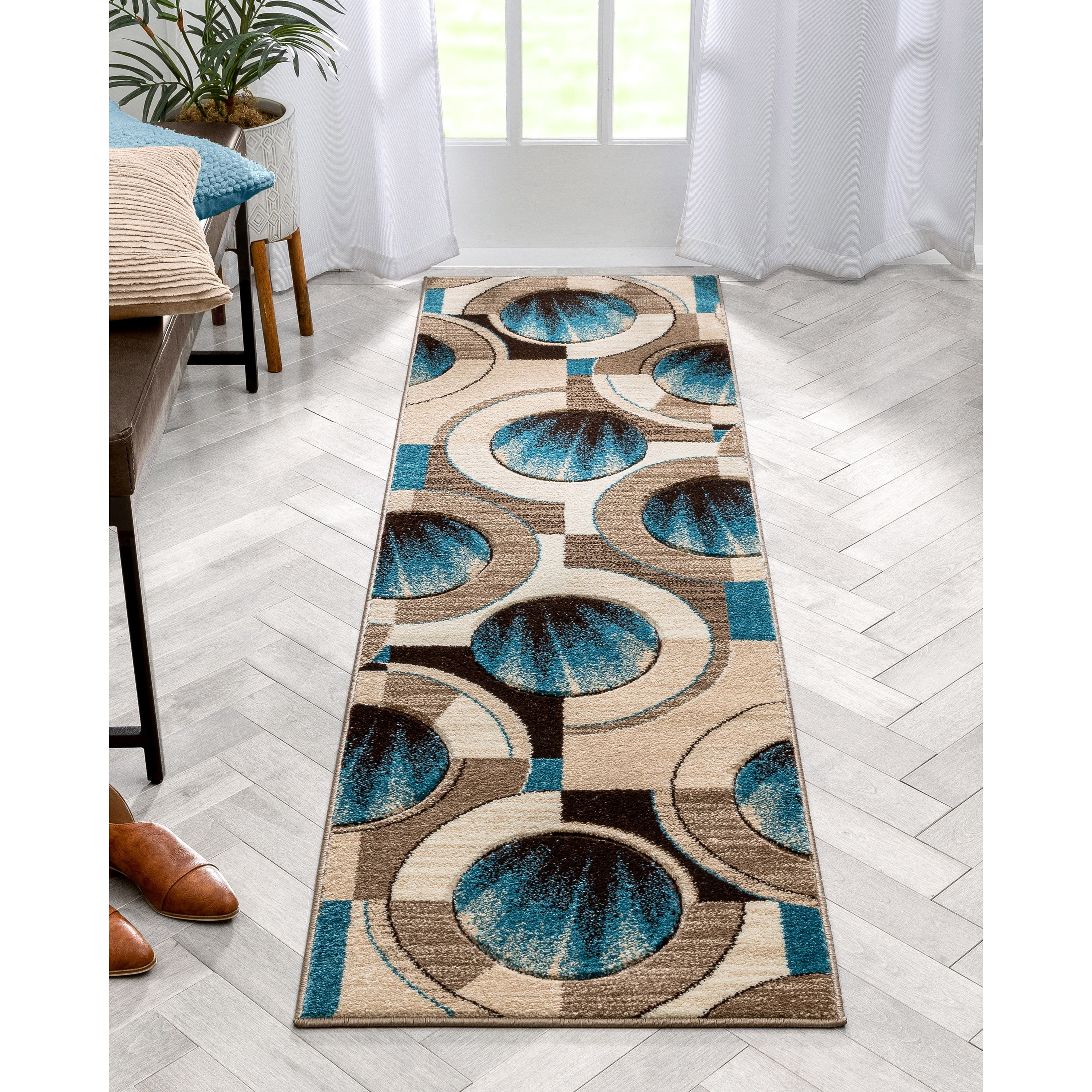 Well Woven Ruby Yolo Mid-Century Modern Geometric Blue 2' x 7' 3D High-Low Runner Area Rug