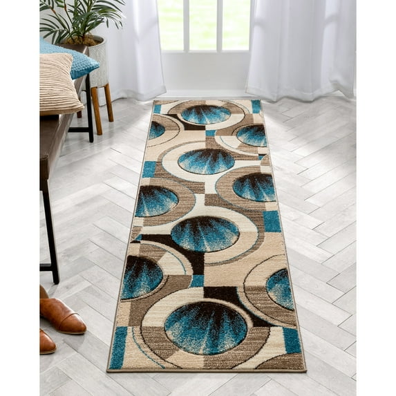 Well Woven Ruby Yolo Mid-Century Modern Geometric Blue 2' x 7' 3D High-Low Runner Area Rug