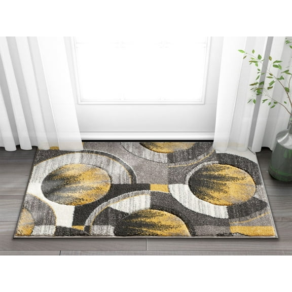Well Woven Sunburst Gold, Light Gray, Charcoal Modern Geometric Comfy Casual Hand Carved 2x3 (2' x 3') Area Rug Easy to Clean Stain Fade Resistant Abstract Contemporary Thick Soft Plush