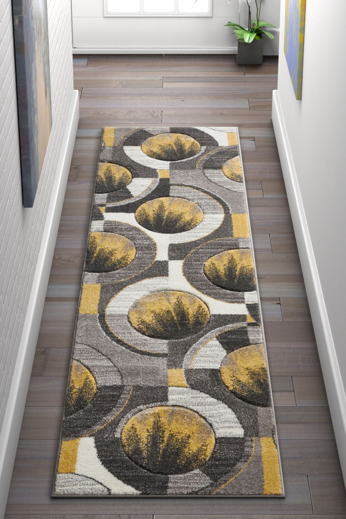 Well Woven Ruby Yolo Modern Contemporary Gold Abstract Shape 2' x 7' Runner Area Rug