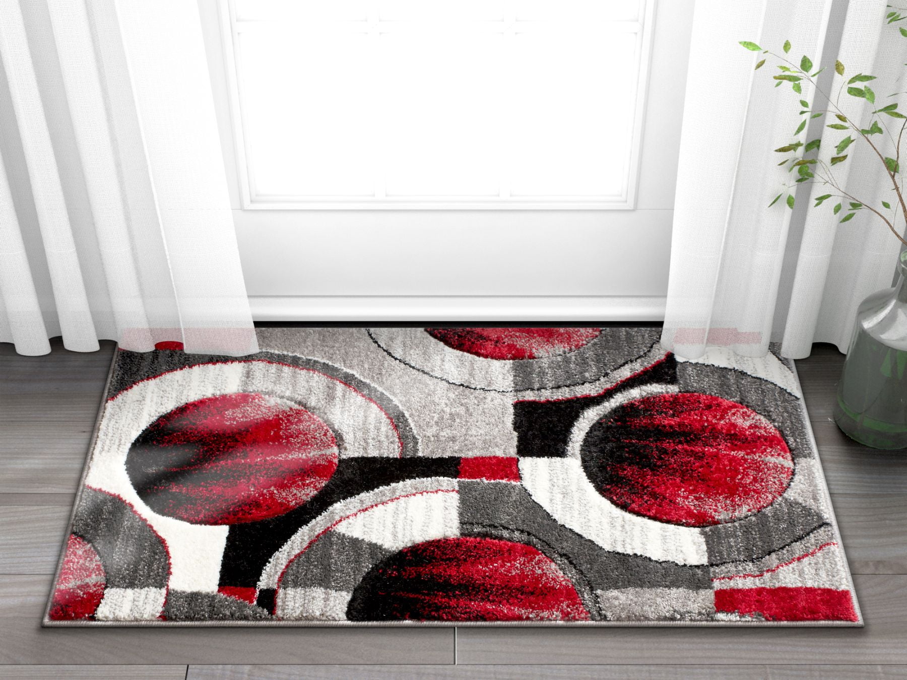 Well Woven Ruby Yolo Modern Contemporary Red Grey Abstract Shape 2' x 3 ...