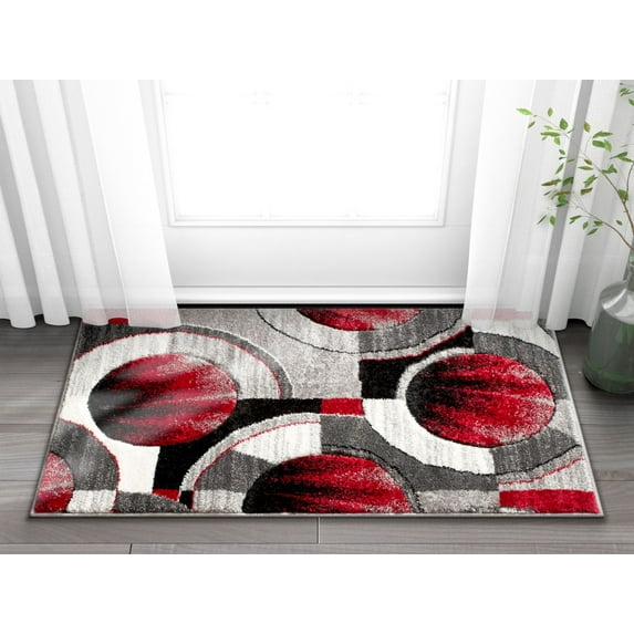 Well Woven Ruby Yolo Modern Contemporary Red Grey Abstract Shape 2' x 3' Area Rug