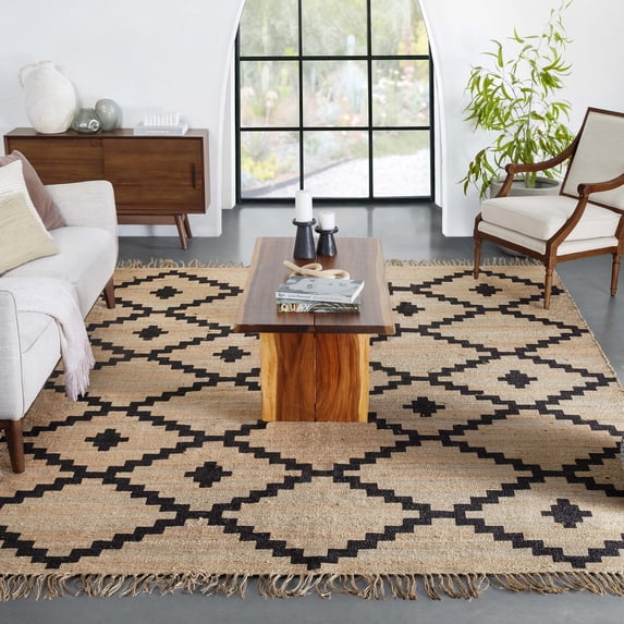 Well Woven Sabrina Tribal Hand-Made Area Rug, 5' x 7.5', Natural, Organic Look, Suitable For High-Traffic Area, Hand-Woven Jute