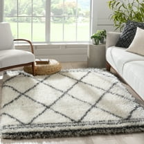 Well Woven Sadoneh Ivory Super Thick Tribal Diamonds Shag Area Rug 3x5 (3'11" x 5'3")