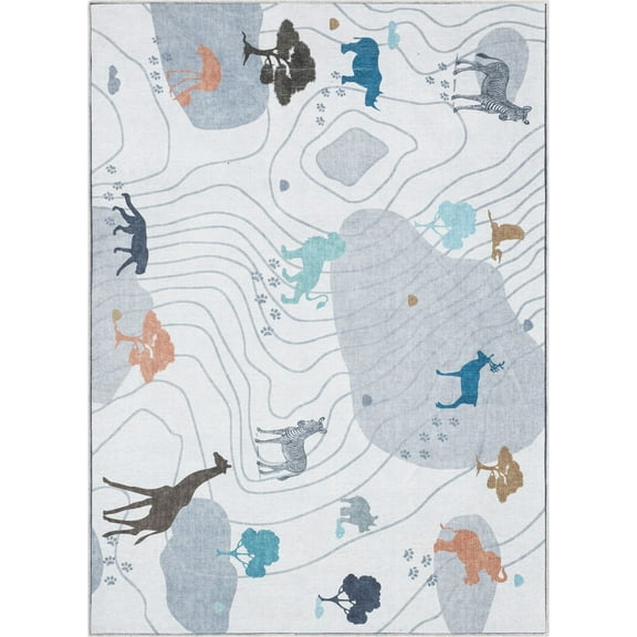 Well Woven Safari Animals Map Rug Playmat Grey 3'3" x 5' Apollo Kids Collection