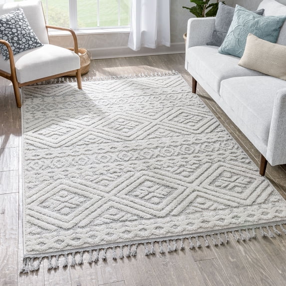 Well Woven Salem Eliana Modern Geometric Cream 3D Textured High-Low 6'7'' x 9'6'' Area Rug