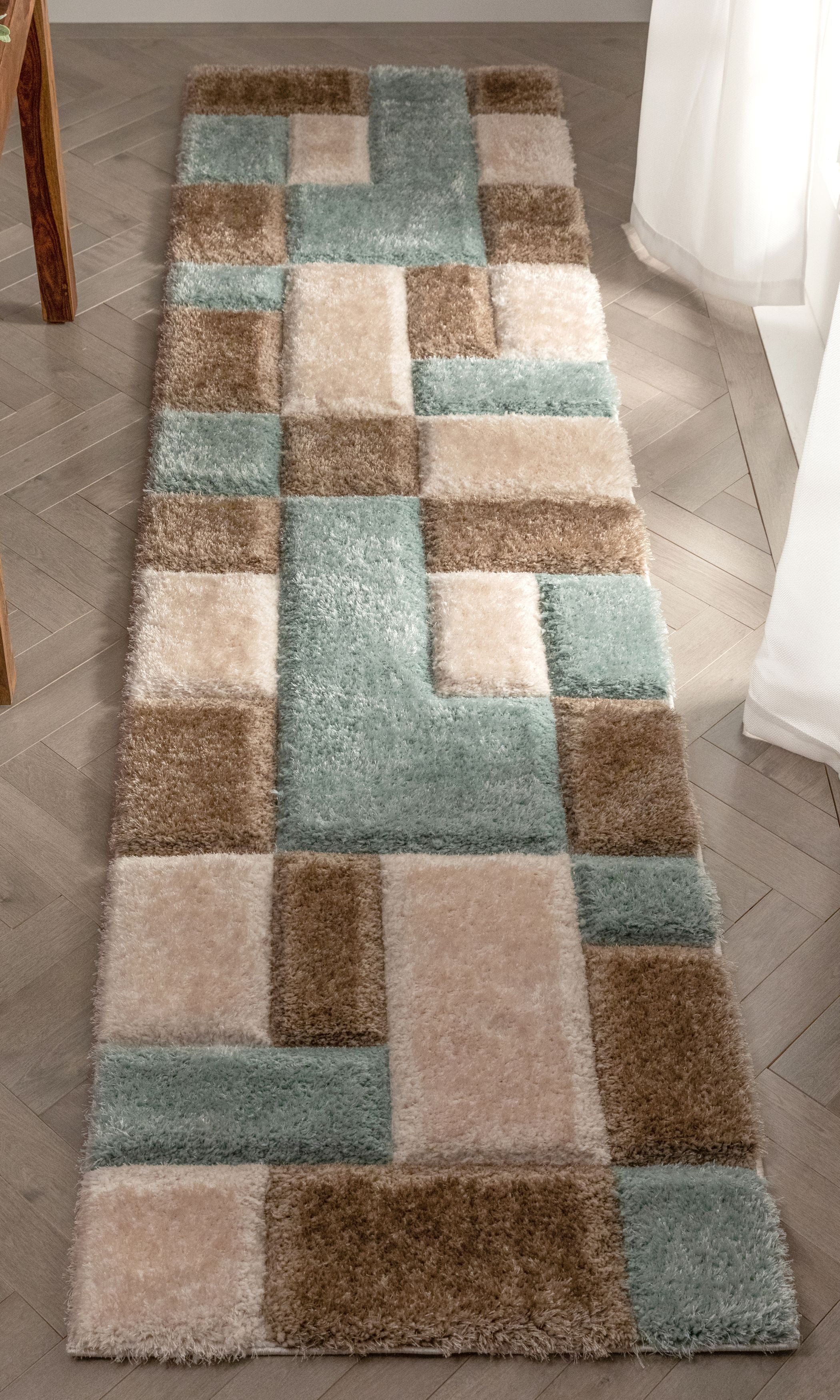 Well Woven San Francisco Escondido Blue Modern Geometric Squares 2'7" x 9'10" Runner Area Rug