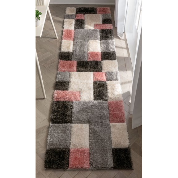 Well Woven San Francisco Escondido Escondido Blush Modern Geometric 3D Textured 2'7" x 9'10" Runner Area Rug