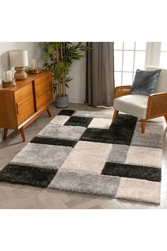 San Francisco Escondido Modern Geometric Shag Black 2'7" x 9'10" Runner 3D Textured Area Rug