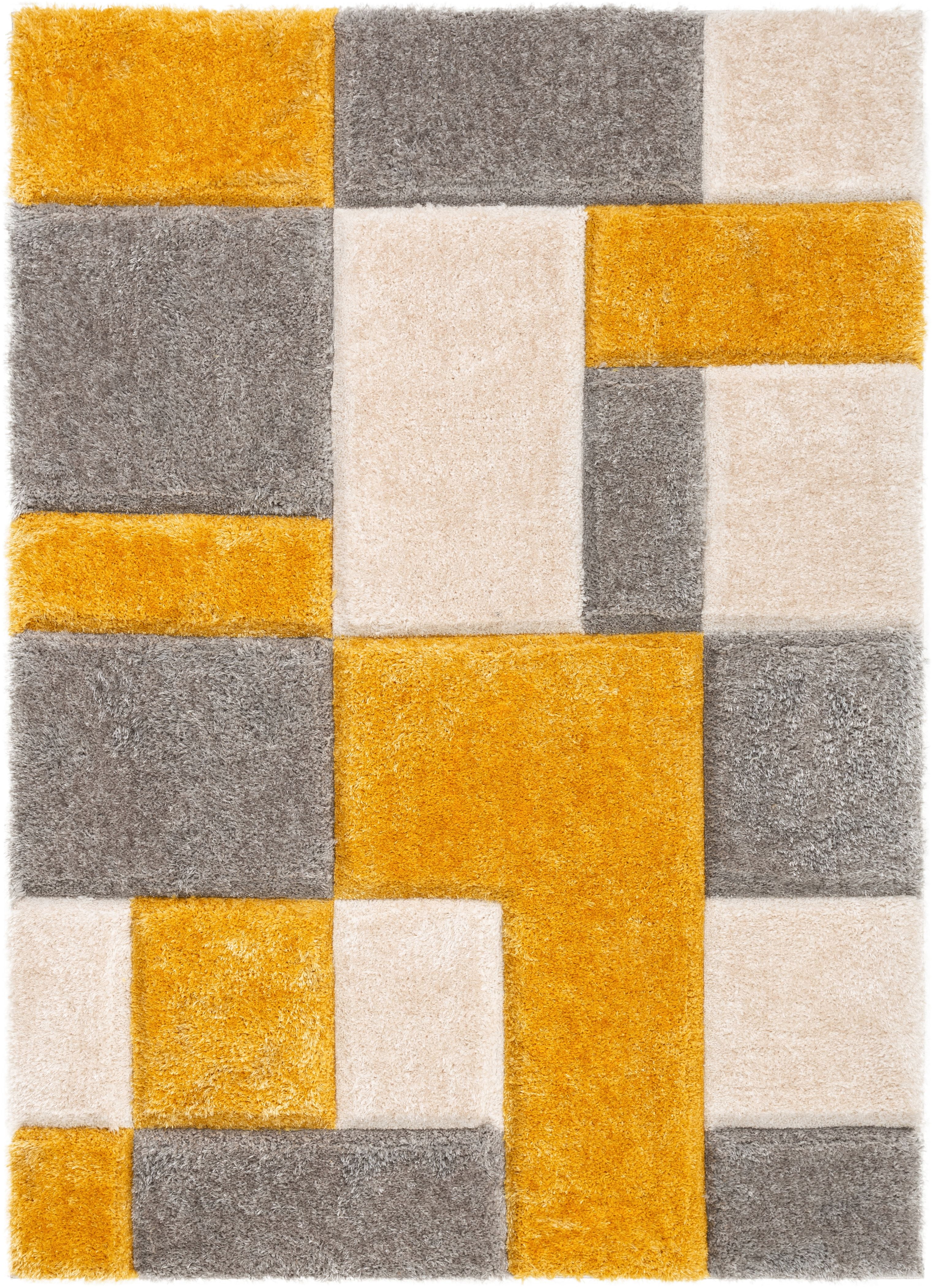 Well Woven San Francisco Escondido Yellow Modern Geometric Squares 3'11" x 5'3" Area Rug