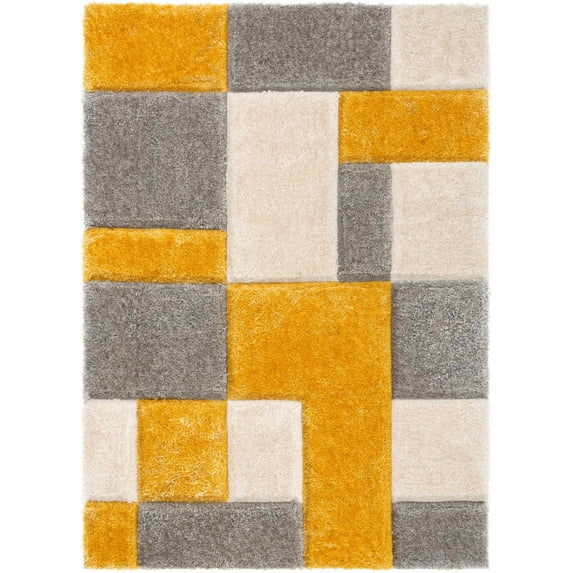 Well Woven San Francisco Escondido Yellow Modern Geometric Squares 3'11" x 5'3" Area Rug