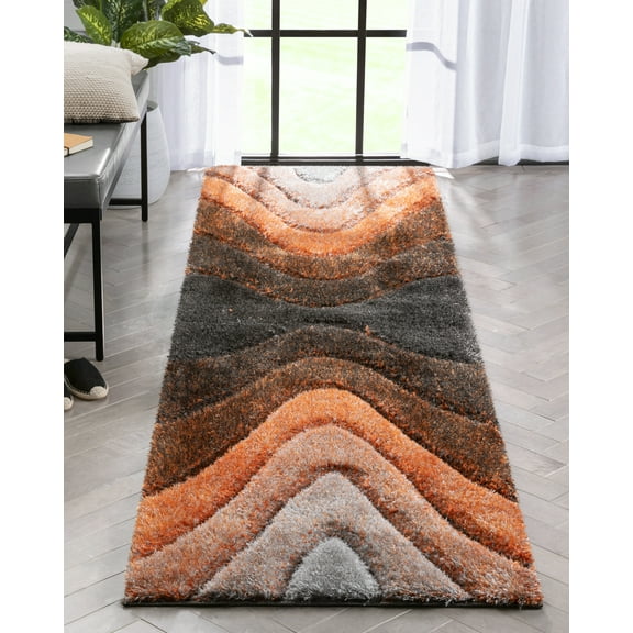 Well Woven San Francisco Luz Modern Geometric Striped Grey Orange 2'7" x 9'10" Runner Rug