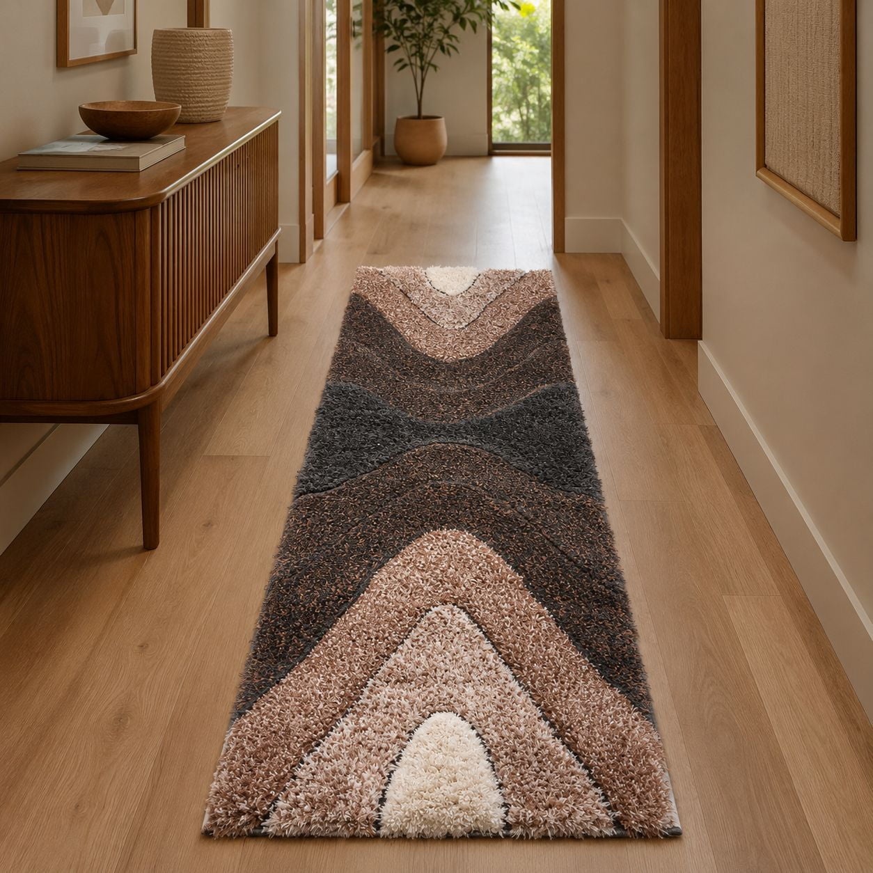 Well Woven San Francisco Luz Modern Geometric 3D Textured High-Low Shag Grey Orange 2'3" x 7'3" Runner Rug