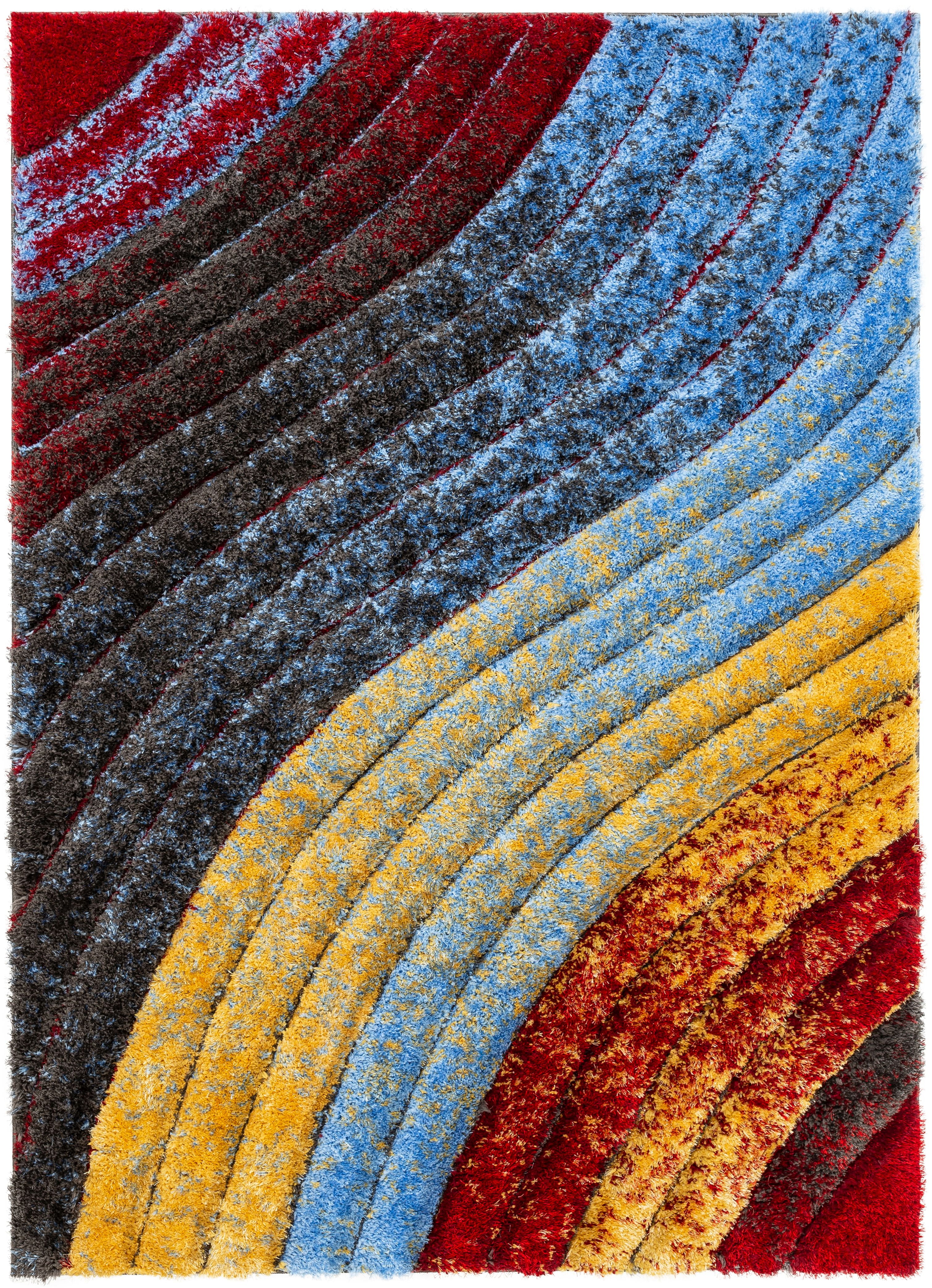 San Francisco Red and Multicolor Geometric Shag Rug 4' x 6'