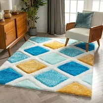 Well Woven San Francisco Posh Blue Modern Geometric 3D Textured Shag 2'7" x 9'10" Runner Area Rug