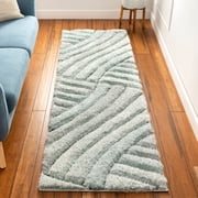 Well Woven Tilly Light Blue Geometric Stripes Thick Soft Plush 3D Textured Shag Area Rug