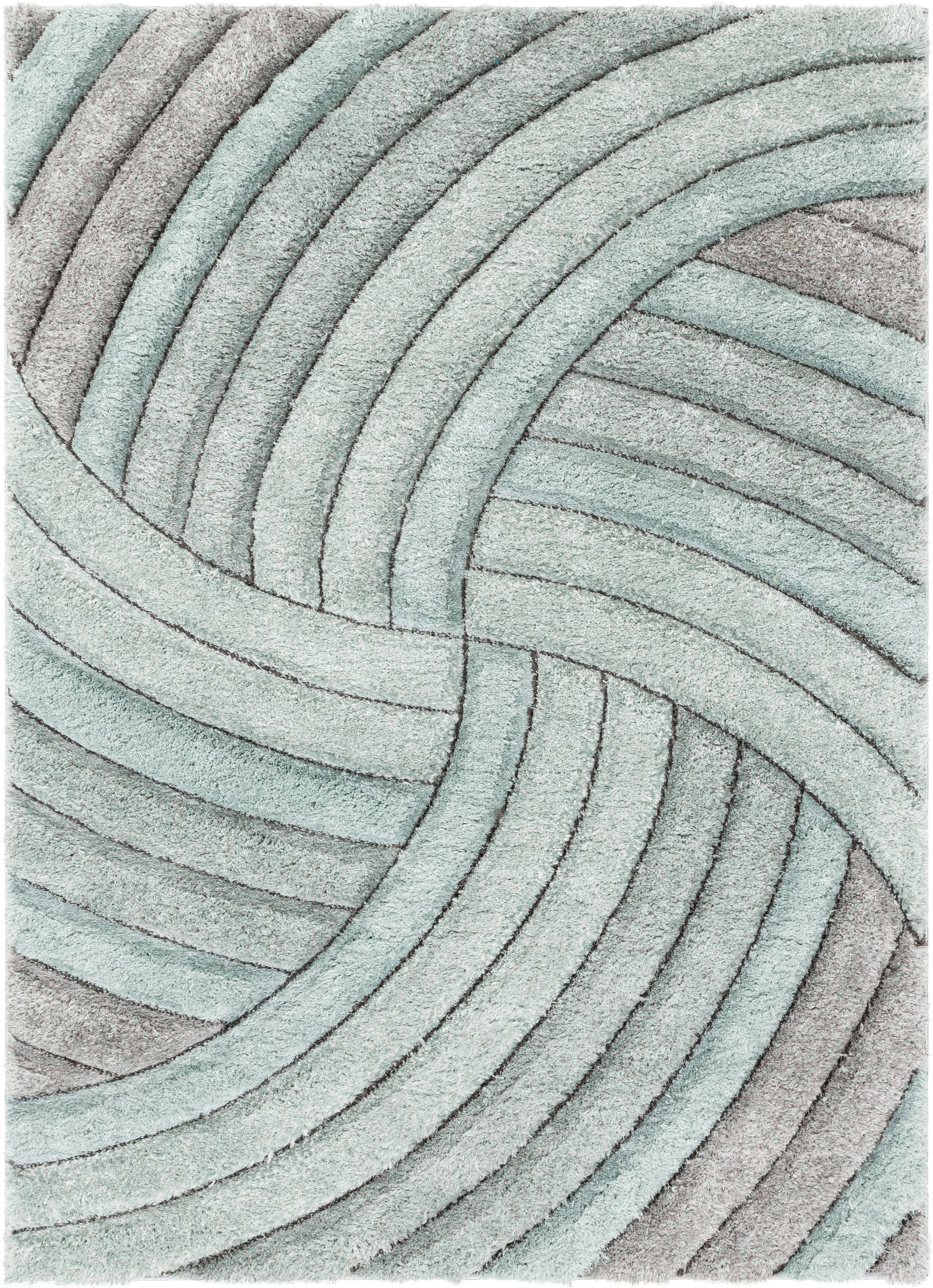Blue and Gray Geometric Shag Area Rug 3'11" x 5'3"