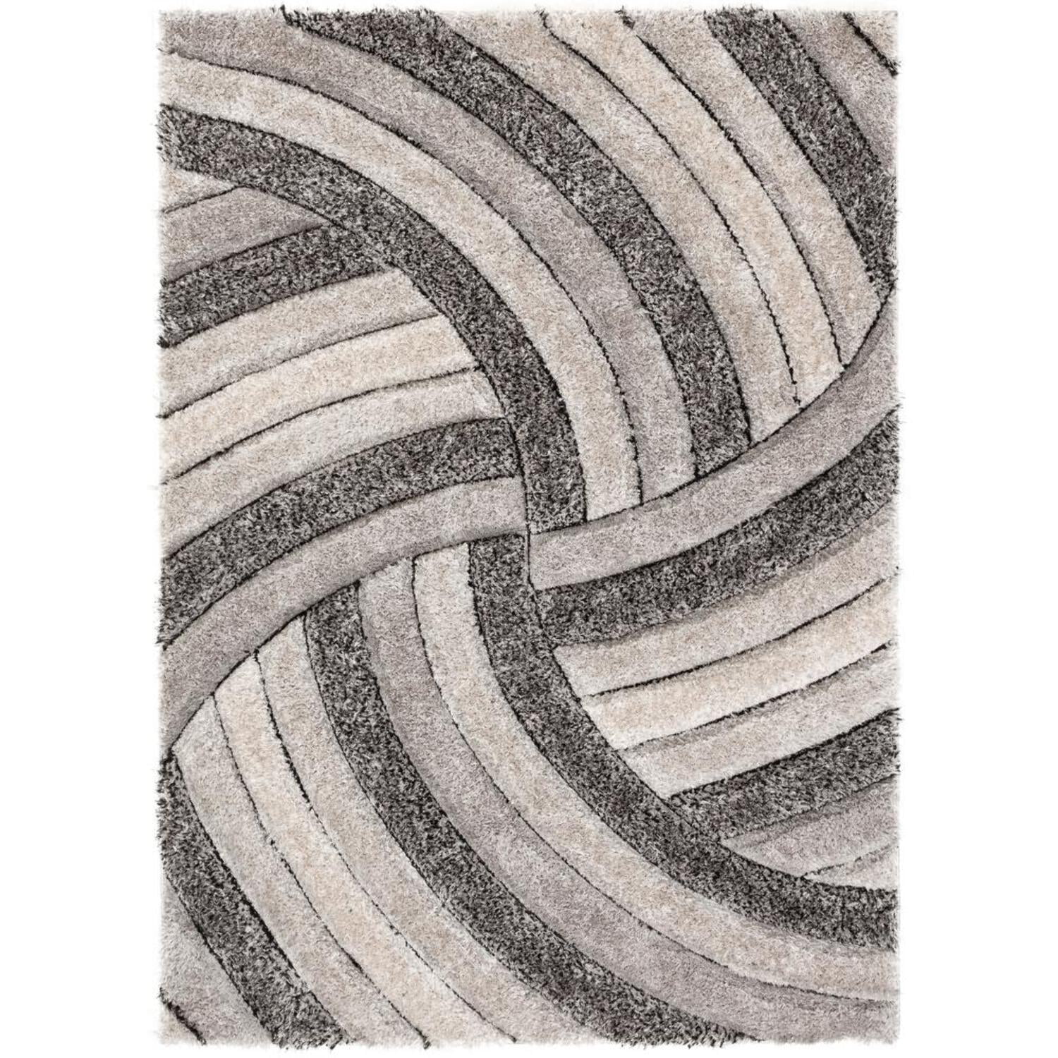Well Woven San Francisco Ucci Grey Modern Geometric Stripes 3'11" x 5'3" Area Rug