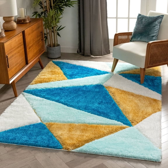Well Woven San Francisco Venice Blue Modern Geometric 3D Textured Shag 2'7" x 9'10" Runner Area Rug