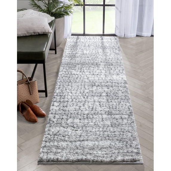 Well Woven Sentara 2'7" x 9'10" Runner Ivory Modern Geometric Thick Shag Rug