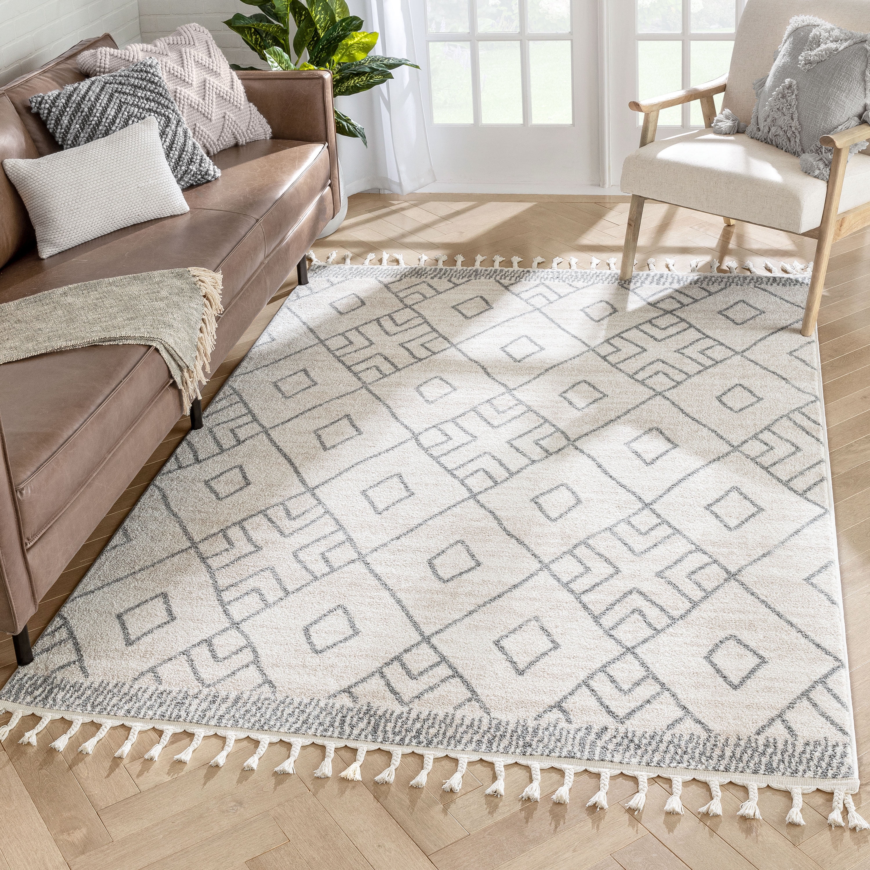 Ivory Grey 8' x 10' Reversible Synthetic Oriental Rug
