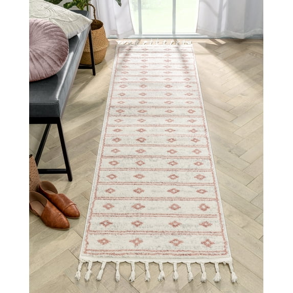 Well Woven Serenity Parallel Tribal Diamond Pattern Blush 2'3" x 7'3" Runner Area Rug