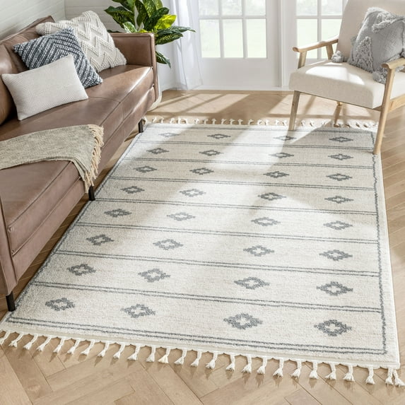 Well Woven Serenity Parallel Tribal Diamond Pattern Ivory Gray 7'10" x 9'10" Area Rug