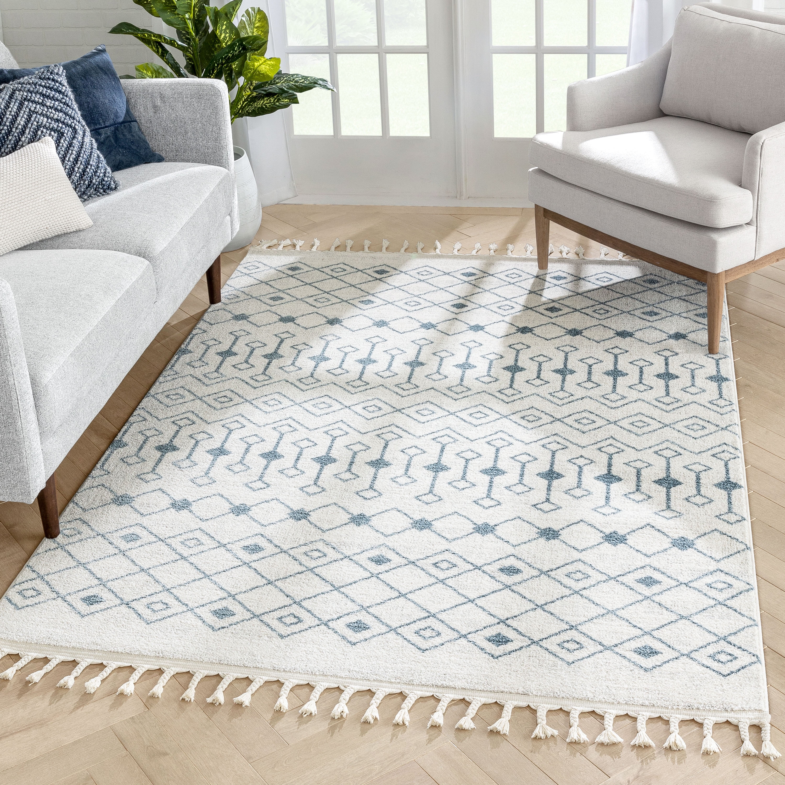 Well Woven Serenity Transistora Tribal Geometric Pattern Light Blue Ivory 5'3" x 7'3" Area Rug