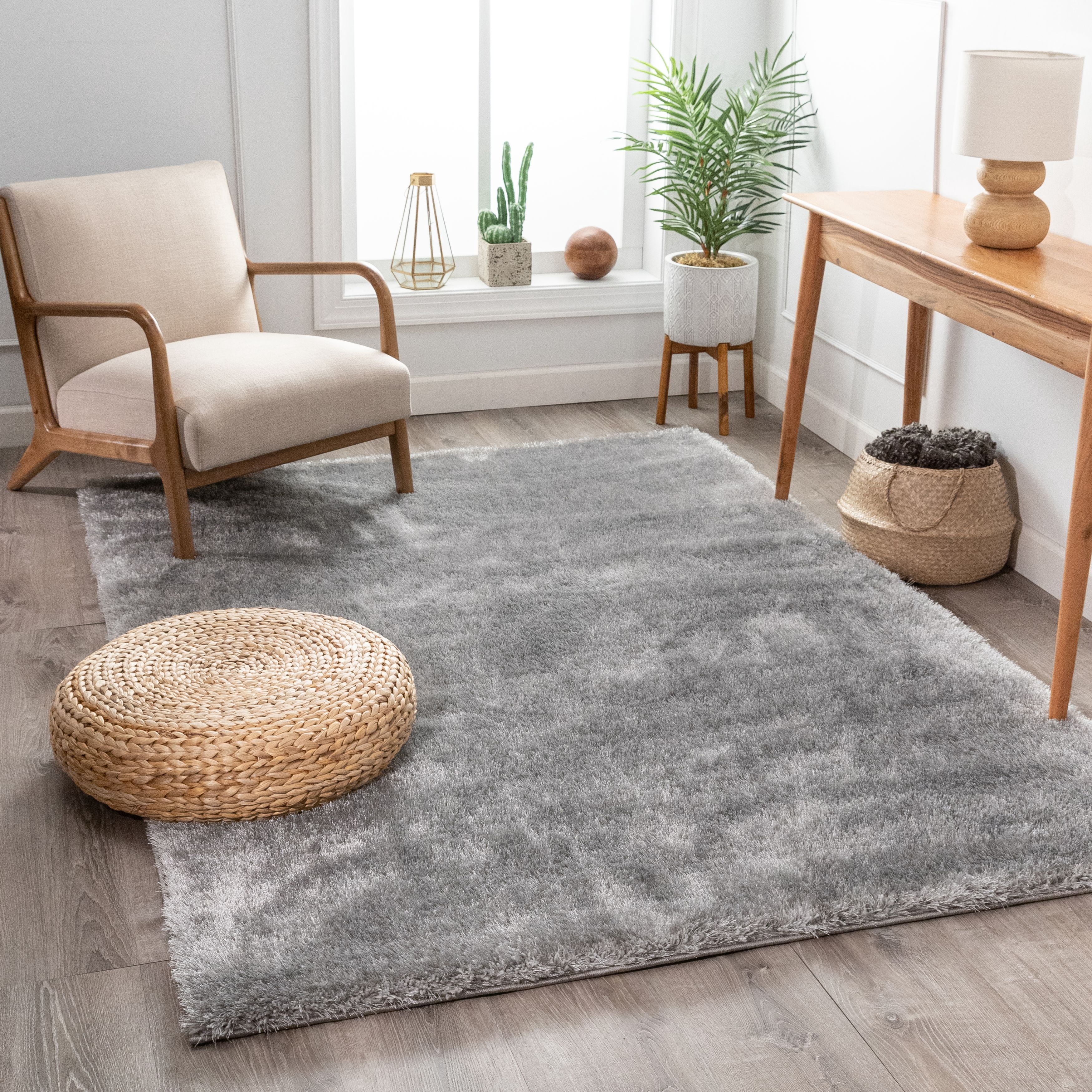 Well Woven Shimmer Shag Solid Plain Modern Luster Ultra Thick Soft ...