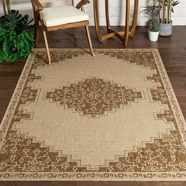Well Woven Siare Brown Beige Indoor/Outdoor Oriental Medallion Area Rug (5'3" x 7'3")