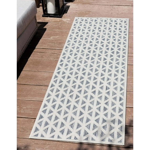 Well Woven Sila Ciel Modern Geometric Blue 2'3" x 7'3" Runner Indoor/Outdoor Rug