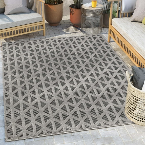 Well Woven Sila Ciel Modern Geometric Grey 9'3" x 12'6" Indoor/Outdoor Area Rug