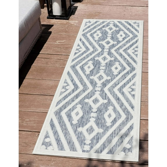 Well Woven Sila Mali Modern Moroccan Blue 2'3" x 7'3" Runner Indoor/Outdoor Rug