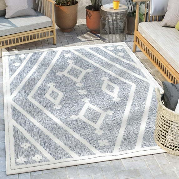 Well Woven Indoor/Outdoor Area Rug 9'3" x 12'6" Mali Blue Moroccan Tribal