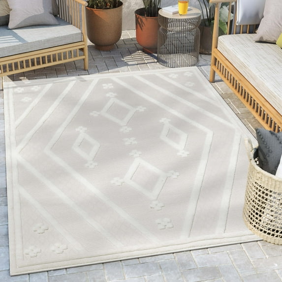 Well Woven Sila Mali Modern Moroccan Ivory 7'10" x 10'6" Indoor/Outdoor Area Rug