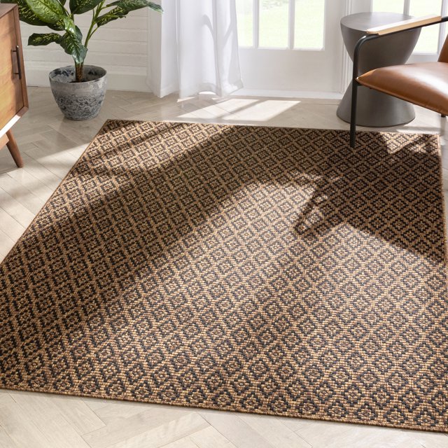 Well Woven Sinnea Natural Jute Indoor/Outdoor Tribal Diamonds 5x7 (5'3