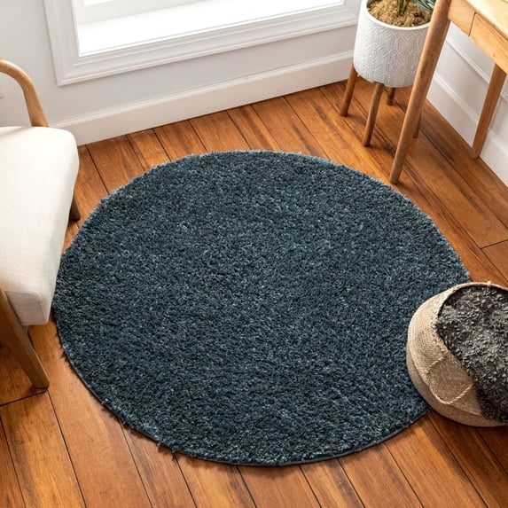 Well Woven Solid Color Light Blue Soft Shag Area Rug 4 Round (3'11")