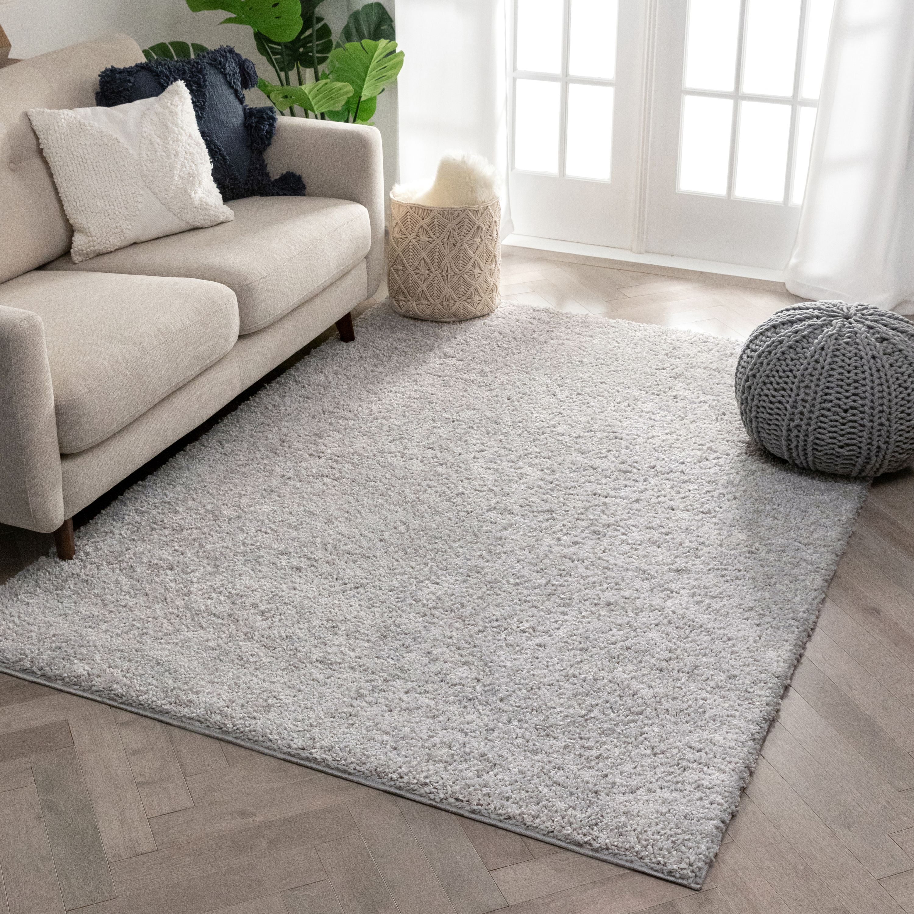 Well Woven Solid Color Light Grey Soft Shag Area Rug 5x7 (5'3