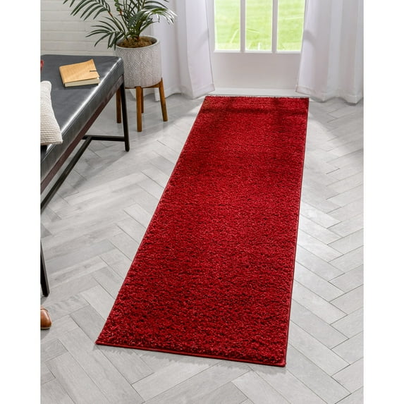 Well Woven Solid Shag Red Modern Geometric Plain Plush 8 Round (7'10" Round) Area Rug