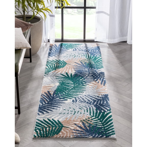 Well Woven Sono Blue Palms Botanical High-Low Runner Rug 2x7 (2'3" x 7'3")