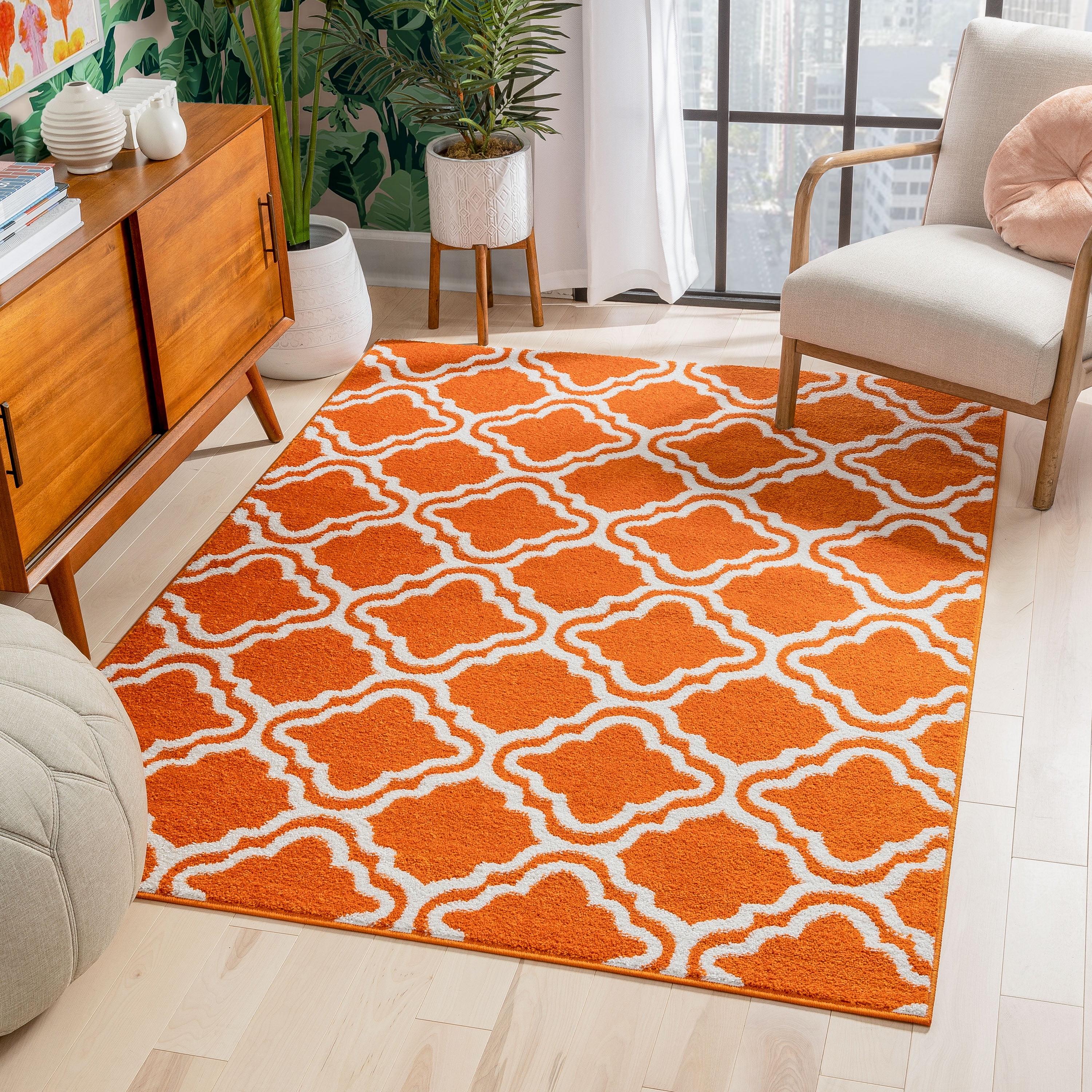 Bright Orange Geometric Trellis Kids Rug, 3'3" x 5'