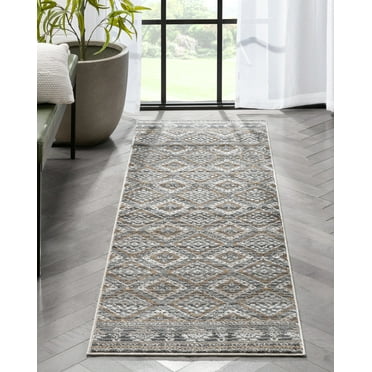 Well Woven Stesha Grey & Golden Rust Tribal Diamond Border Soft Modern Runner Rug 2x7 (2'3" x 7'3" Runner)