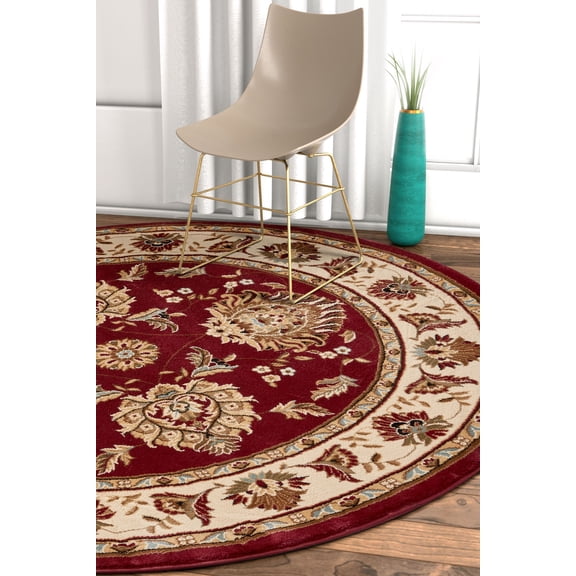 Well Woven Sultan Sarouk Red Oriental 5 Round (5'3" Round) Area Rug Persian Floral Formal Traditional Area Rug Easy Clean Stain Fade Resistant Shed Free Modern Classic Thick Soft Plush Rug