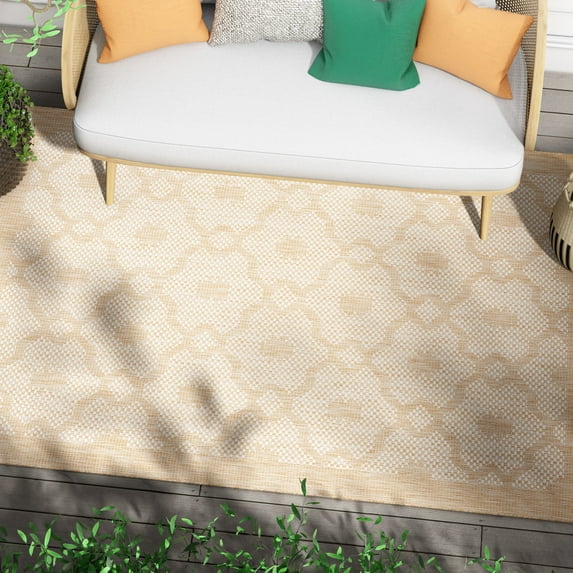 Well Woven Sunna Beige Indoor/Outdoor Moroccan Trellis Area Rug 5x7 (5'3" x 7'3")